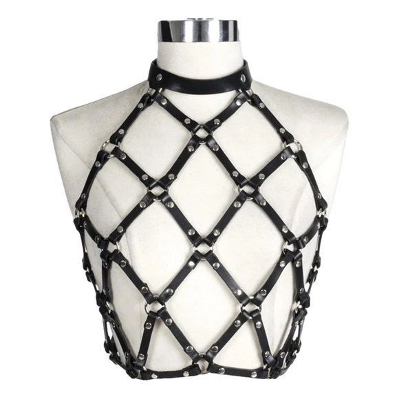 Zana Bayne PAMELA halter top/ Black Leather studded Harness - Picture 1 of 9